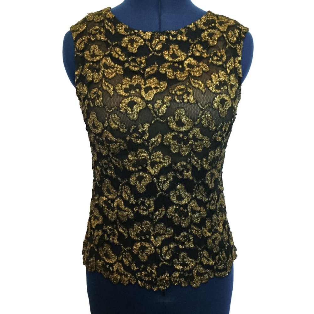 Vintage Kay Celine Gold Lace Top